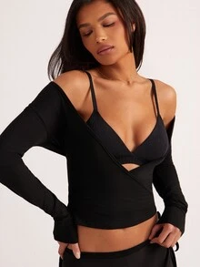 Slayform Slayform Women's Casual Tie-Up Long Sleeve Perforated Texture T-Shirt, Sporty & Versatile For All Seasons - Black - View 7