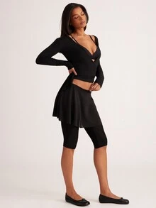 Slayform Slayform Women's Casual Tie-Up Long Sleeve Perforated Texture T-Shirt, Sporty & Versatile For All Seasons - Black - View 9