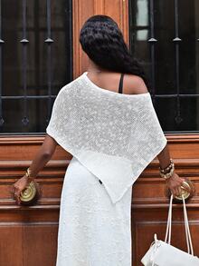 Mima John Women's Green Hollow-Out Minimalist Sheer Casual Vacation Style Knit Cover Up Cover Up, Summer - White - View 2