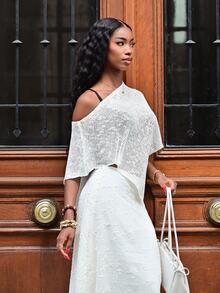 Mima John Women's Green Hollow-Out Minimalist Sheer Casual Vacation Style Knit Cover Up Cover Up, Summer - White - View 6