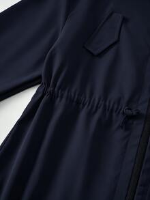 SHEIN Elladie kids (Tween Girl) 海軍藍收腰連帽字母裝飾運動風圖案可愛休閒可調腰口袋夾克，秋季服飾，校園 - 藏蓝色 - 查看 6