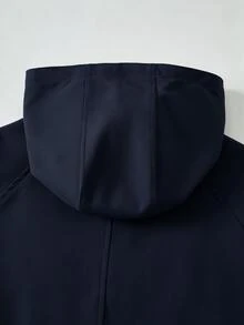 SHEIN Elladie kids (Tween Girl) 海軍藍收腰連帽字母裝飾運動風圖案可愛休閒可調腰口袋夾克，秋季服飾，校園 - 藏蓝色 - 查看 9