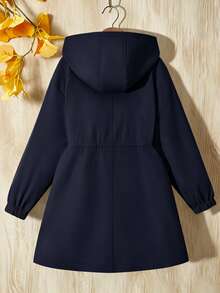 SHEIN Elladie kids (Tween Girl) 海軍藍收腰連帽字母裝飾運動風圖案可愛休閒可調腰口袋夾克，秋季服飾，校園 - 藏蓝色 - 查看 5