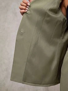SHEIN BAE 女款素色長袖單排扣休閒西裝外套 - 軍綠色 - 查看 8