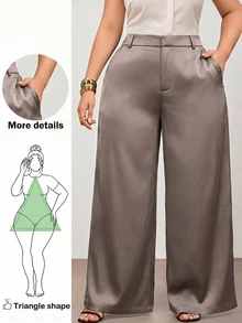 Enliva Plus-Size Women's Wrinkle-Resistant Satin Straight-Leg Loose-Fitting Pants, Perfect For Valentine's Fall - Camel - View 1
