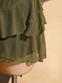 SHEIN ICON Women's Plus Size Solid Color Pleated Fashion Versatile Date & Travel Skirt Fall - Army Green - View 9