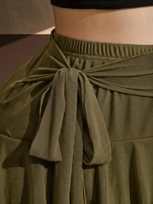 SHEIN ICON Women's Plus Size Solid Color Pleated Fashion Versatile Date & Travel Skirt Fall - Army Green - View 8