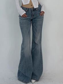 DAZY Women's Casual Pocketed Flare Leg Jeans Low Rise Jeans - Navy Blue - View 6