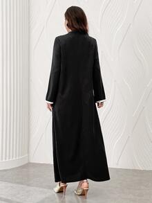 Al Najma 針織V領拼接黑色緞帶休閒端莊優雅寬鬆女款阿拉伯式長裙 正式洗禮賓客家庭度假冬季款 - 黑色 - 查看 9