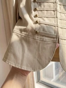 Comfortcana Plus Size Autumn Silver Vintage Elegant Dressy Napoleon Collar Slim Fit Zipper Long Sleeve Jacket Office Formal - Apricot - View 8