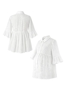 Momance Maternity Top Solid Color Hollow Out Elegant Chic Blouse Summer Babyshower Birthday White - White - View 6
