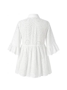Momance Maternity Top Solid Color Hollow Out Elegant Chic Blouse Summer Babyshower Birthday White - White - View 5
