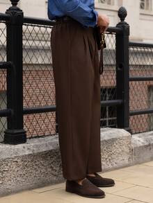 YOUESAWY YOUESAWY Men's Coffee Brown Suit Pants, Loose Casual Versatile Business Commute Straight Leg Trousers - Khaki - View 4