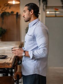 YOUESAWY YOUESAWY Men's Formal Casual Streetwear Versatile Commute Striped  Patchwork Long Sleeve Shirt - Blue and White - View 4
