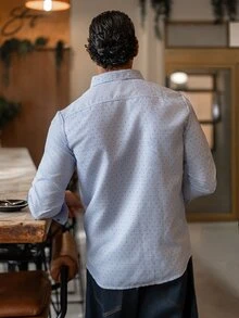 YOUESAWY YOUESAWY Men's Formal Casual Streetwear Versatile Commute Striped  Patchwork Long Sleeve Shirt - Blue and White - View 2