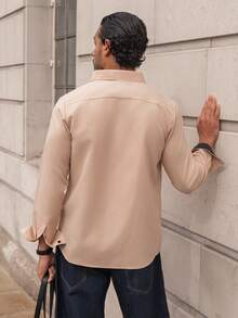 YOUESAWY YOUESAWY Men's Formal Casual Streetwear Versatile Commute Striped  Patchwork Long Sleeve Shirt - Khaki - View 2