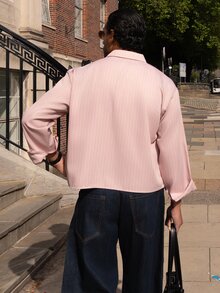 YOUESAWY YOUESAWY Men's Casual Commuter Striped Print & Embroidered Letter Long Sleeve Shirt, Spring/Autumn - Baby Pink - View 2