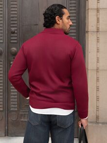 YOUESAWY YOUESAWY Men's Pullover Sweater, Solid Color Knitted Sweater, Autumn/Winter Quarter Zip Sweater Men Mock Neck Men Valentine's Day - Burgundy - View 2