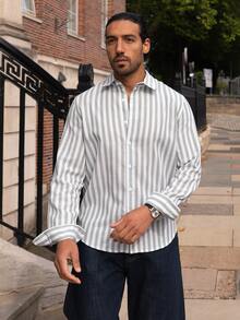 YOUESAWY YOUESAWY Men's Pale Yellow Relaxed Fit Long Sleeve Button-Up With Rolled Cuffs & Deep Open Neckline. Woven Fabric With Soft Drape. Sunny Resort Lay - Green - View 5