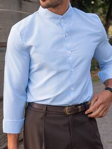 YOUESAWY YOUESAWY Men's Casual Commuter Striped Long Sleeve Shirt, Fall - Blue - View 5