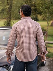YOUESAWY YOUESAWY Men's Casual Brown Plaid Long Sleeve Shirt - Brown - View 2