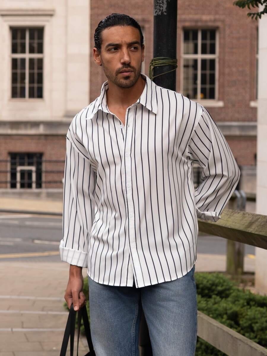 YOUESAWY YOUESAWY Men's White Retro Long Sleeve Shirt, Autumn Style - White - View 1