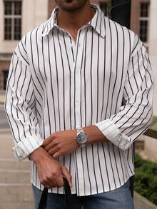 YOUESAWY YOUESAWY Men's White Retro Long Sleeve Shirt, Autumn Style - White - View 5