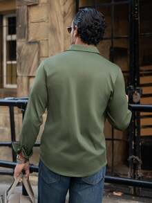 YOUESAWY YOUESAWY Men's New Fashion Elastic Business Casual Long Sleeve Shirt, Autumn Winter,Fall - Army Green - View 2