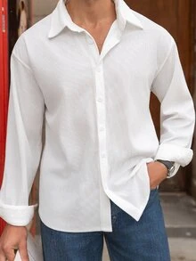 YOUESAWY YOUESAWY Men's Casual Fashionable Daily Wear Versatile Striped Shirt, Fall, Long Sleeve Top - White - View 5