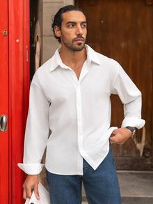 YOUESAWY YOUESAWY Men's Casual Fashionable Daily Wear Versatile Striped Shirt, Fall, Long Sleeve Top - White - View 1
