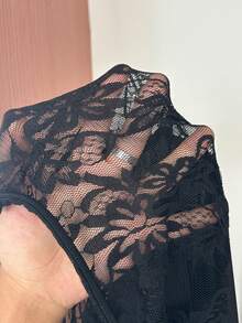 GalTyme Plus Size Women's Contrast Lace Square Neck Long Sleeve Elegant Dress Fall - Black - View 6