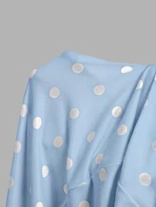 SHEIN MOD Women's Polka Dot High Neck Long Knit Dress - Blue - View 7