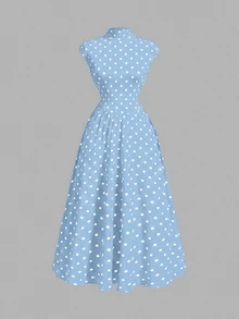 SHEIN MOD Women's Polka Dot High Neck Long Knit Dress - Blue - View 3