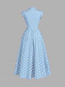 SHEIN MOD Women's Polka Dot High Neck Long Knit Dress - Blue - View 4