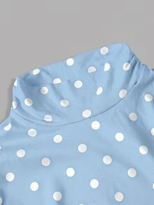 SHEIN MOD Women's Polka Dot High Neck Long Knit Dress - Blue - View 5