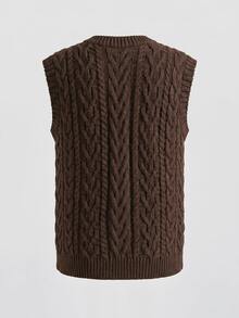 SHEIN Clasi Women's Cable Knit Single-Breasted Casual Vest, Simple And Elegant - Brown - View 5
