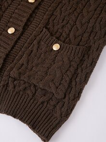 SHEIN Clasi Women's Cable Knit Single-Breasted Casual Vest, Simple And Elegant - Brown - View 6