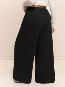 CovetEZ Autumn/Winter Solid Color Pure Cotton Casual Plus Size Pants Fall - Black - View 2