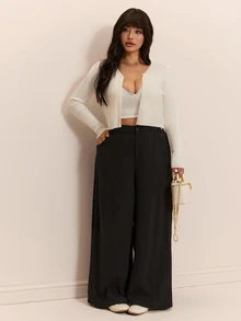 CovetEZ Autumn/Winter Solid Color Pure Cotton Casual Plus Size Pants Fall - Black - View 6