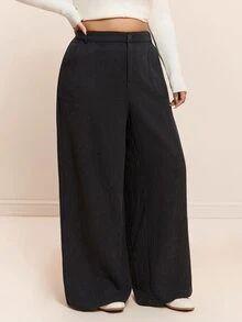 CovetEZ Autumn/Winter Solid Color Pure Cotton Casual Plus Size Pants Fall - Black - View 5