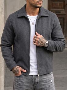 Manfinity Homme Men's Solid Color Casual Overcoat With Pocket Design, Suitable For Daily Commute Wear, Also An Ideal Gift For Boyfriend And Husband - Dark Grey - View 5