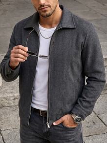 Manfinity Homme Men's Solid Color Casual Overcoat With Pocket Design, Suitable For Daily Commute Wear, Also An Ideal Gift For Boyfriend And Husband - Dark Grey - View 3