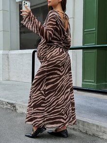 Lyckli Maternity Fashion Vacation Zebra Print Dress Fall - Multicolor - View 4