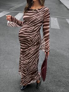 Lyckli Maternity Fashion Vacation Zebra Print Dress Fall - Multicolor - View 3