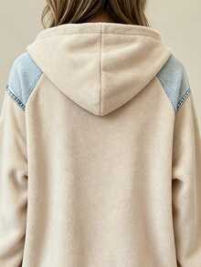 SHEIN LUNE Vintage Contrast Trim Hooded Sweatshirt, Slouchy Loose Long Sleeve Pullover - Multicolor - View 4
