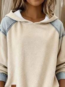 SHEIN LUNE Vintage Contrast Trim Hooded Sweatshirt, Slouchy Loose Long Sleeve Pullover - Multicolor - View 3