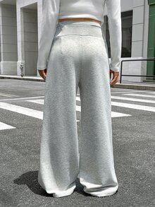 Lyckli Maternity Solid Color Adjustable Waist Wide Leg Loose Casual Sweatpants - Light Grey - View 6