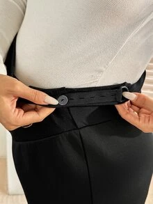 SHEIN Maternity Solid Color Adjustable Waist Thermal Lined Wide Leg Long Pants Winter - Black - View 5