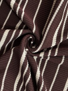 SHEIN LUNE Plus Size Striped Frill Trim Single-Breasted Long Sleeve Knit Cardigan Winter - Brown - View 4