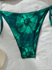 Swim Vcay Women's Sexy Random Print Halter Tie Bikini Set, Summer - Dark Green - View 3